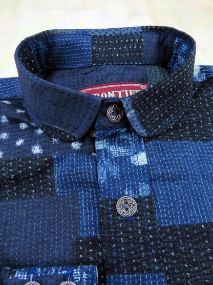 Dark Blue Patchwork Pattern Men's Dakota Shirt