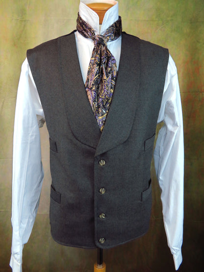 Men's Shawl Vest - Dark Grey Wool