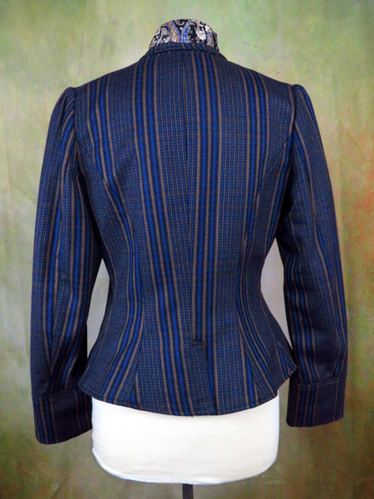 Women's Victoriana Jacket - Blue and Bronze Stripe f34