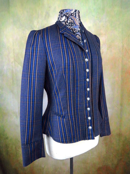 Women's Victoriana Jacket - Blue and Bronze Stripe f34