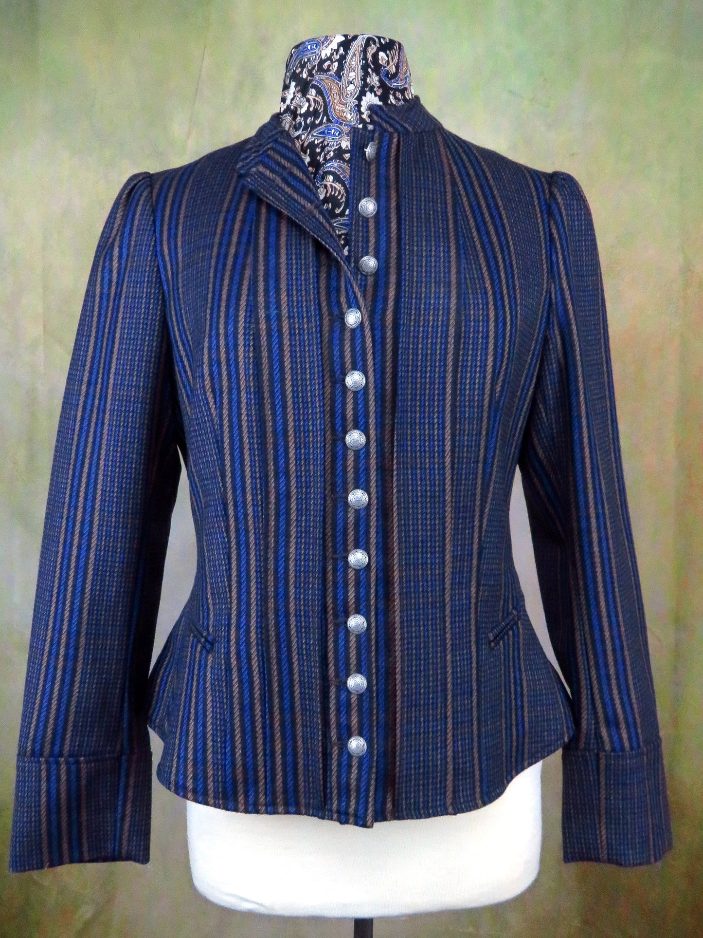 Women's Victoriana Jacket - Blue and Bronze Stripe f34