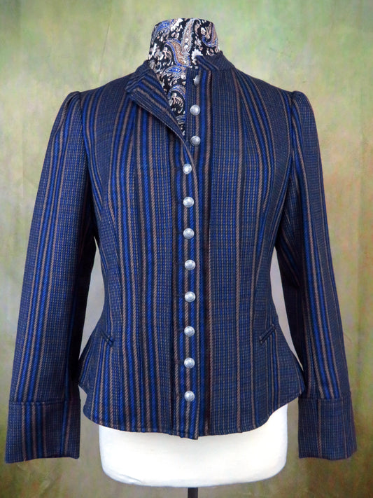 Women's Victoriana Jacket - Blue and Bronze Stripe f34