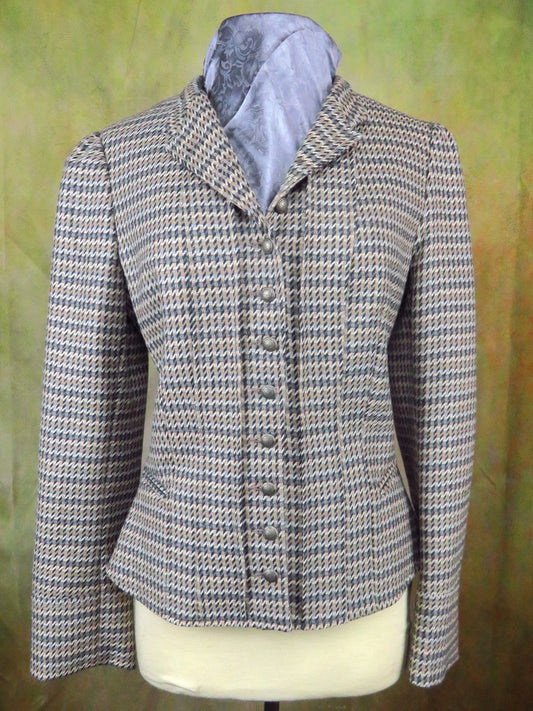 Women's Victoriana Jacket - Taupe and Gold Updated Houndstooth