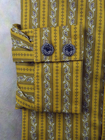 Amber Yellow Filigree Stripe Men's Dakota Shirt