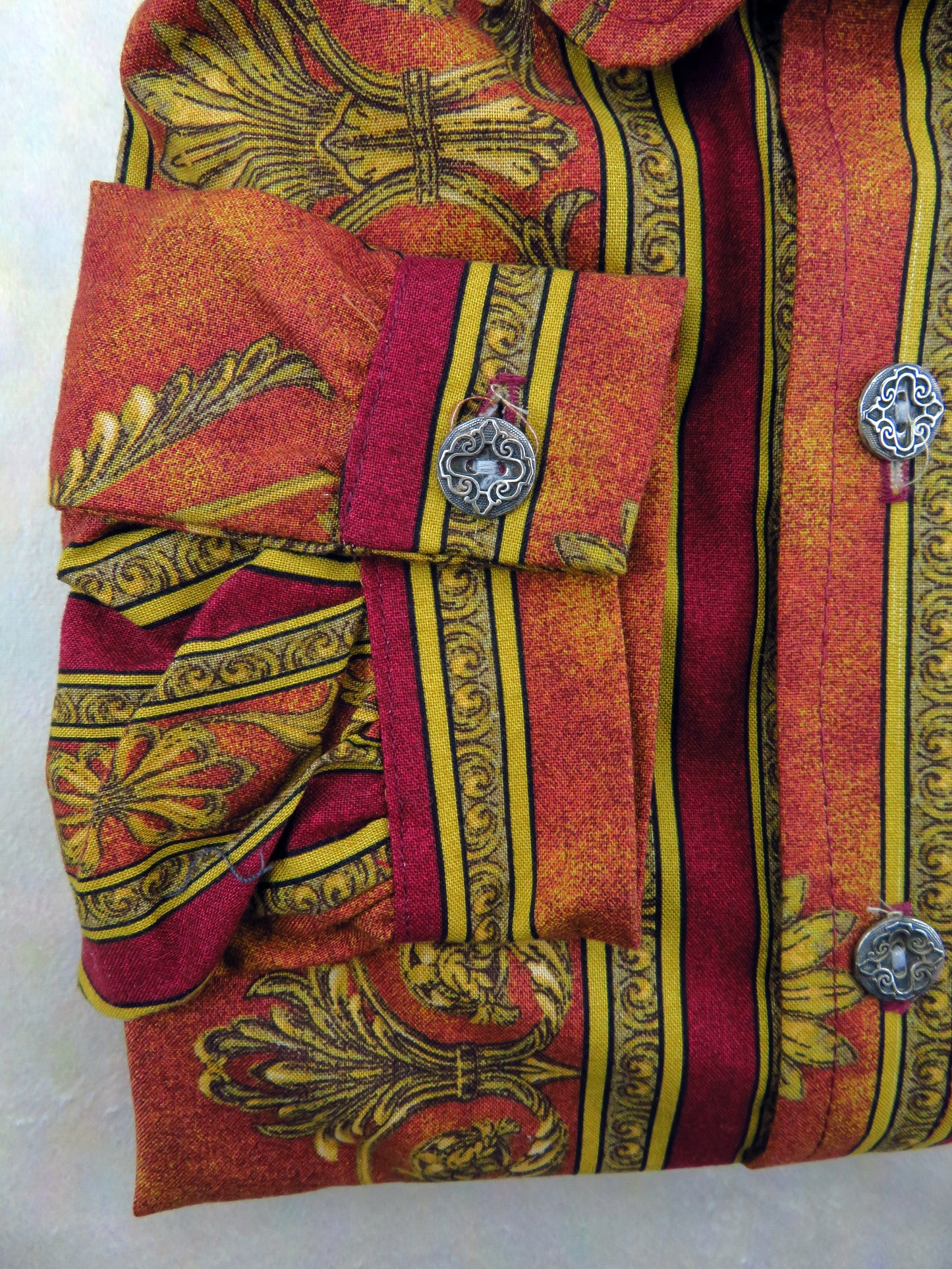 Apricot Orange Floral Striped Wallpaper Victorian Shirt