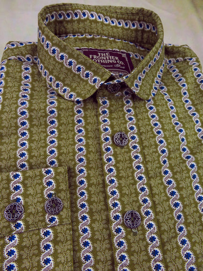 Turquoise and Olive Rope Stripe Men's Dakota Shirt