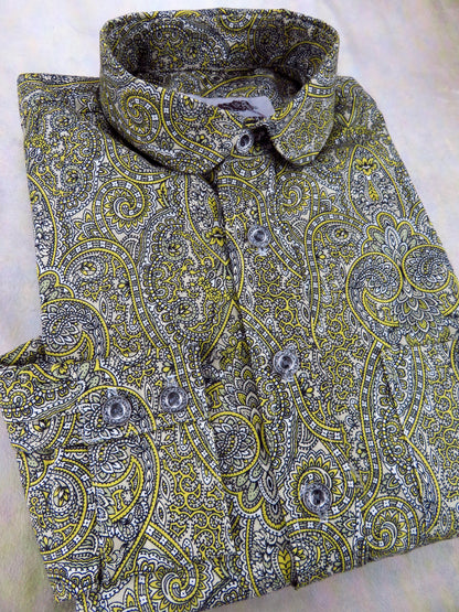 Honeybee Yellow Paisley Floral Men's Dakota Shirt