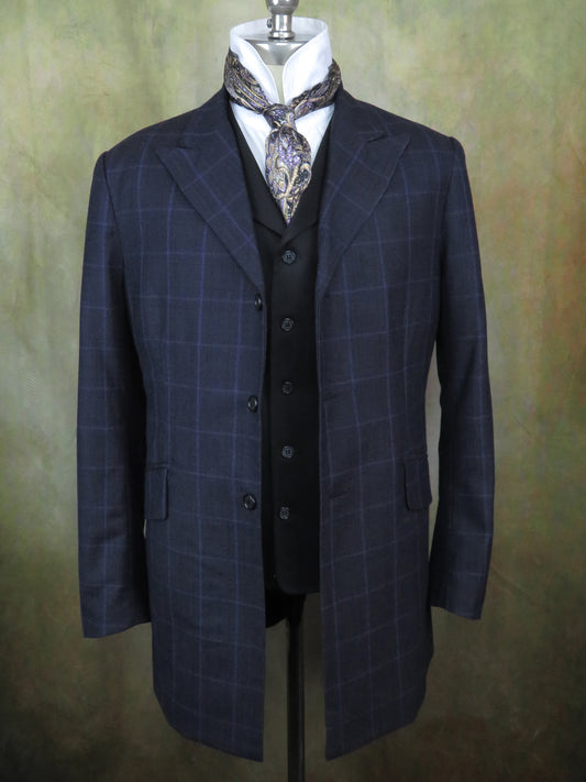 Men's Town Coat - Periwinkle with Rust Accent Glen Plaid #797-B