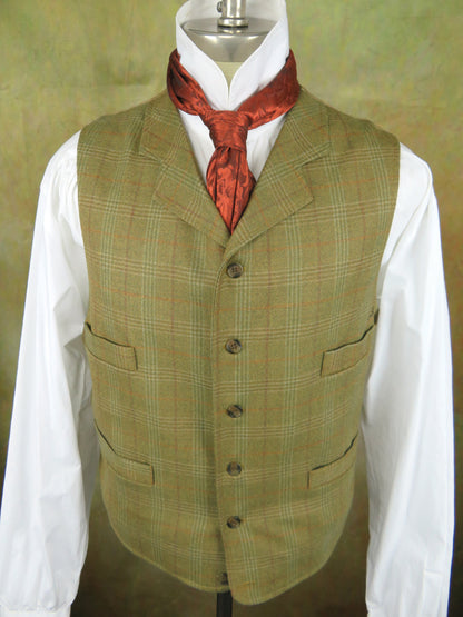 Men's Notch Vest - Rust, Burgundy and Olive Plaid