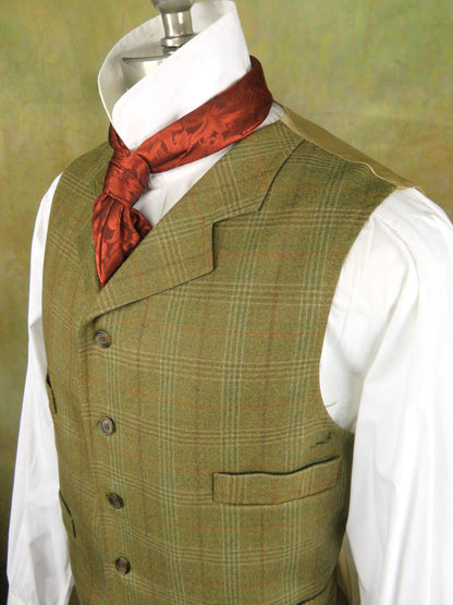 Men's Notch Vest - Rust, Burgundy and Olive Plaid
