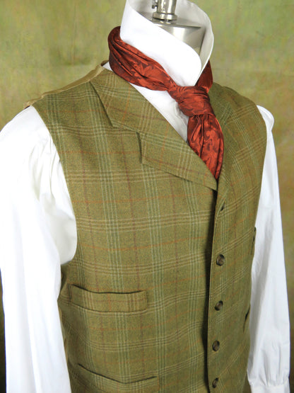 Men's Notch Vest - Rust, Burgundy and Olive Plaid