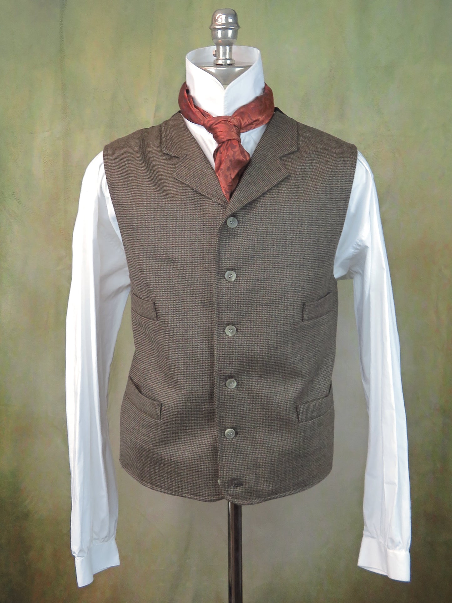 Men's Notch Vest - Brown and Rust Mini Check #442