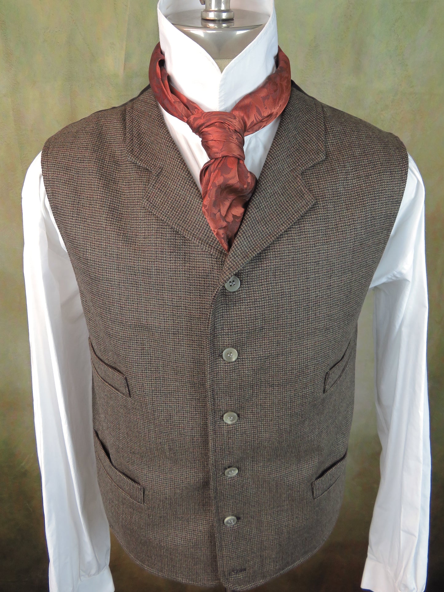 Men's Notch Vest - Brown and Rust Mini Check #442