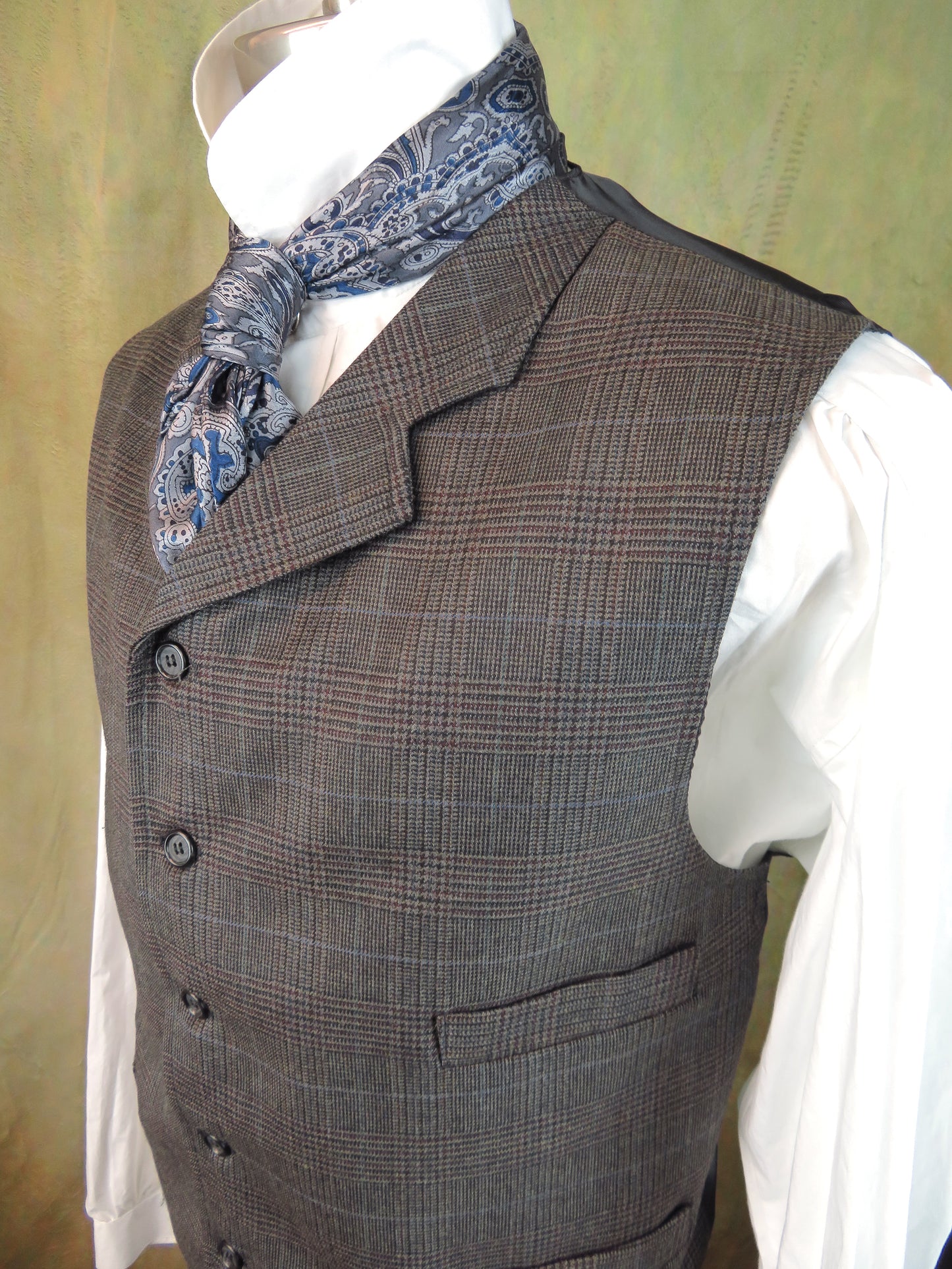 Men's Notch Vest - Burgundy and Pale Blue Glen Plaid #3722