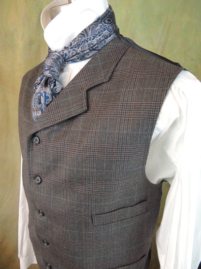 Men's Notch Vest - Burgundy and Pale Blue Glen Plaid #3722