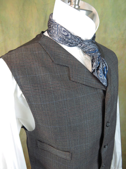 Men's Notch Vest - Burgundy and Pale Blue Glen Plaid #3722
