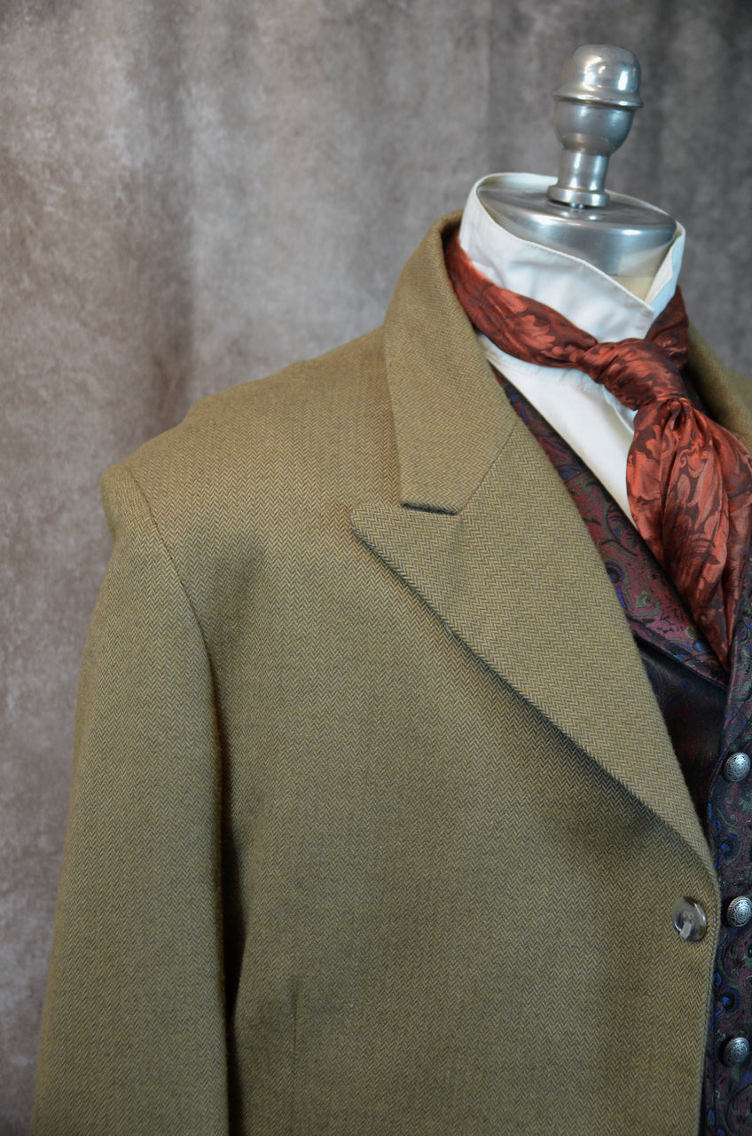 Men's Town Coat - Light Tan Cashmere Wool Blend Herringbone #694