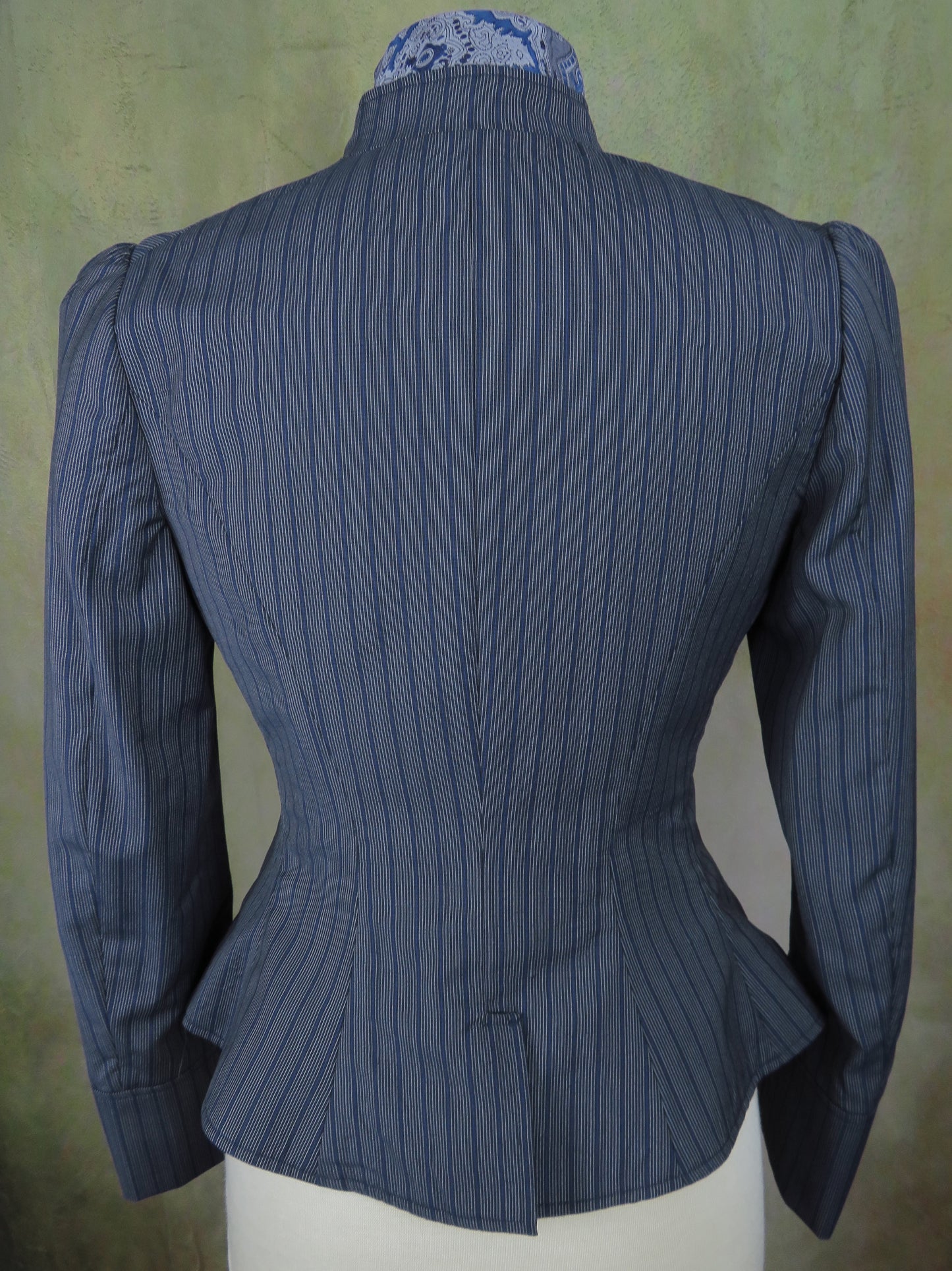 Women's Victoriana Jacket - Blue with Cream Mini Pencil Stripe #706