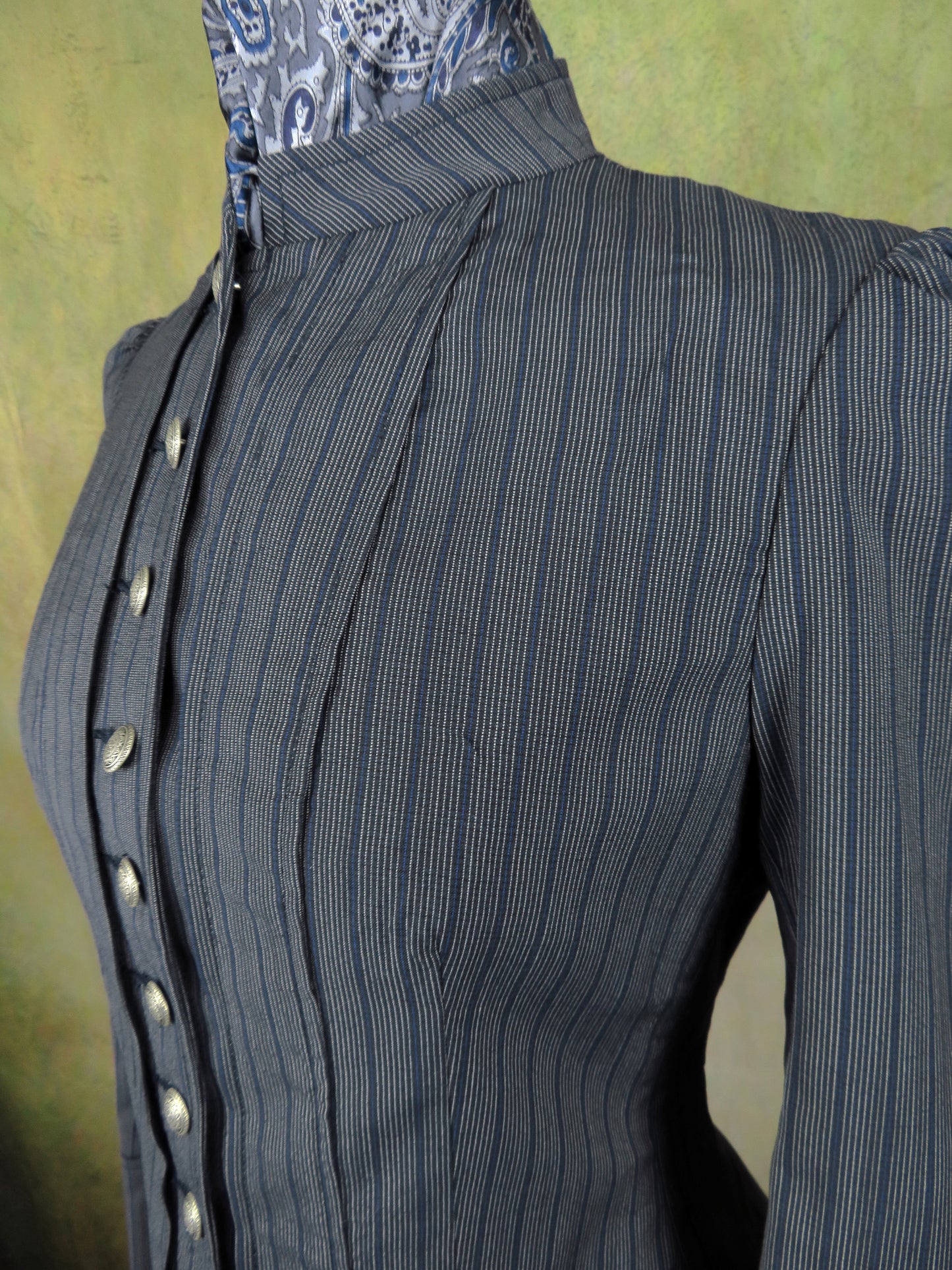 Women's Victoriana Jacket - Blue with Cream Mini Pencil Stripe #706