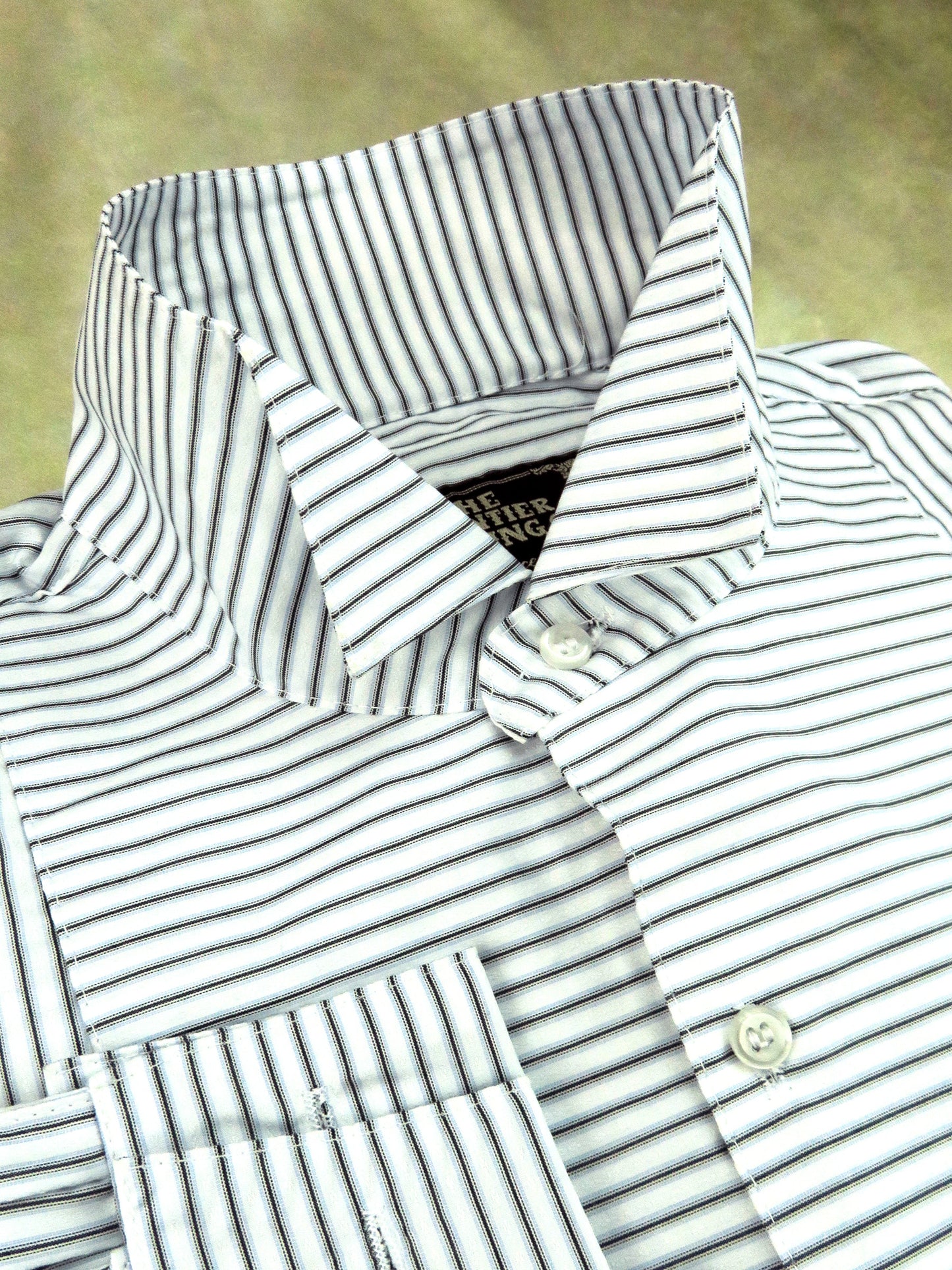 Pale Blue and Black Stripe Men's Tuxedo Shirt