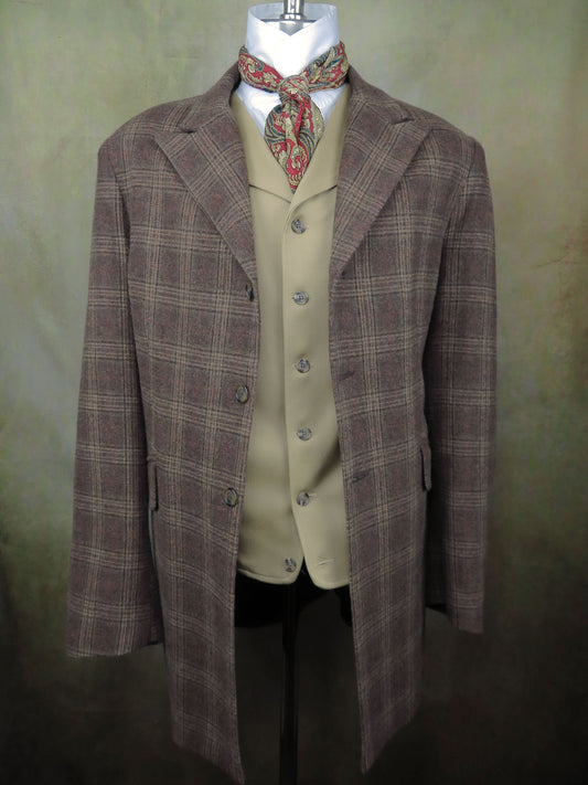 Men's Town Coat - Rich Brown Glen Plaid Flannel