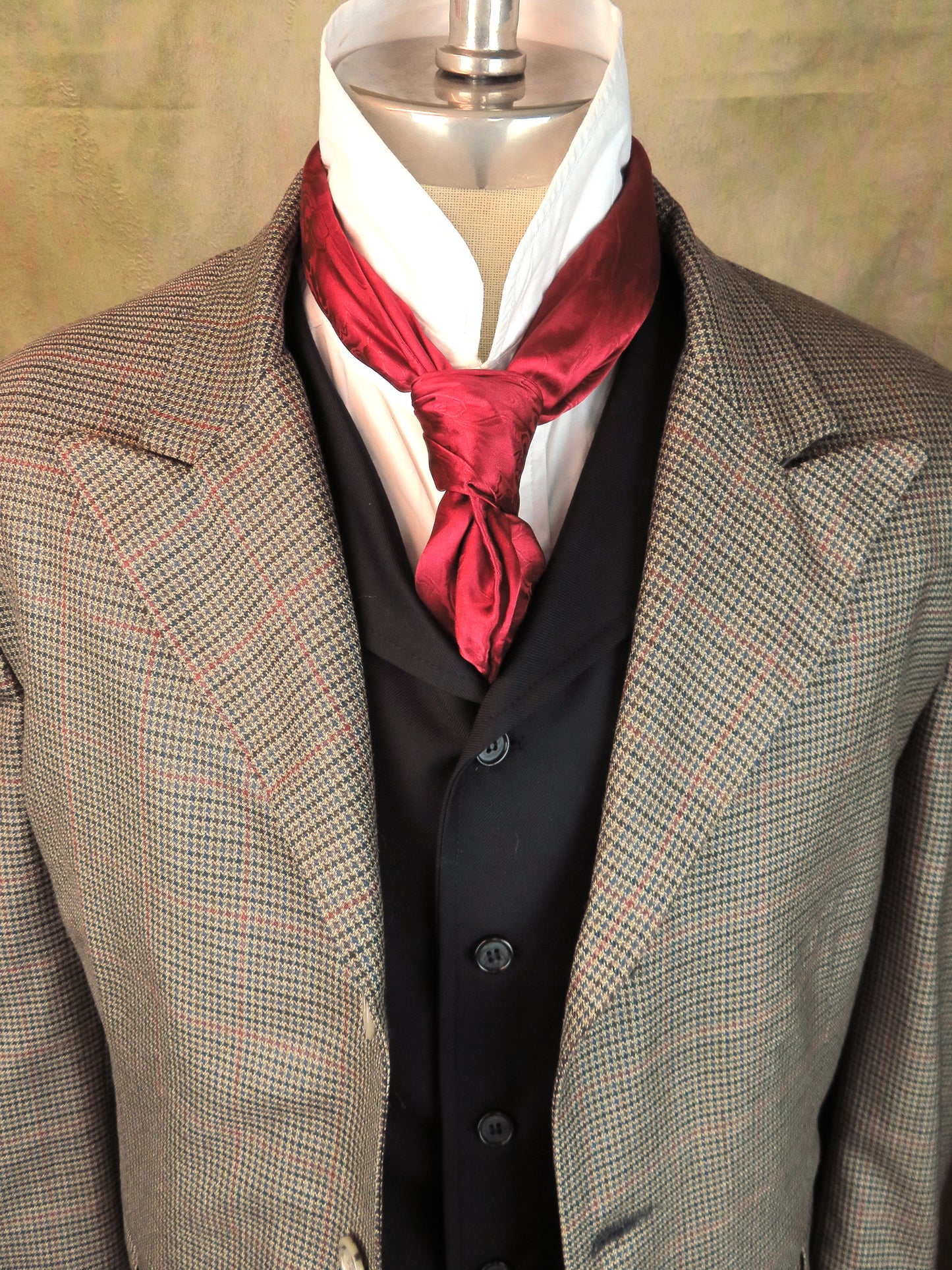 Men's Town Coat - Red Windowpane Mini Houndstooth #803