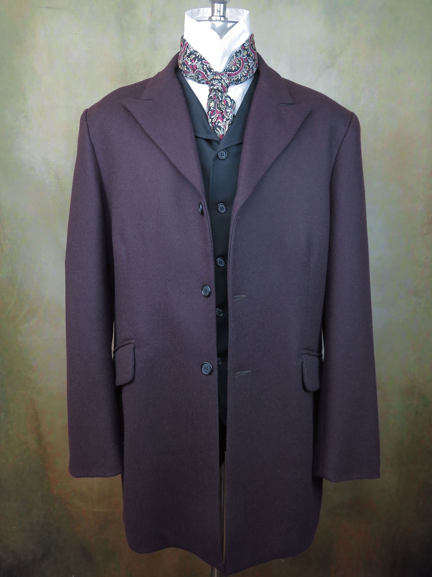 Men's Town Coat - Wine Tweed