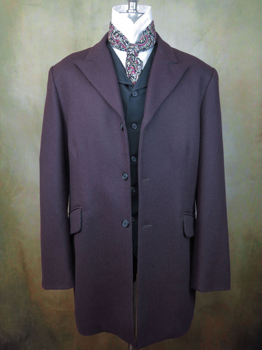 Men's Town Coat - Wine Tweed