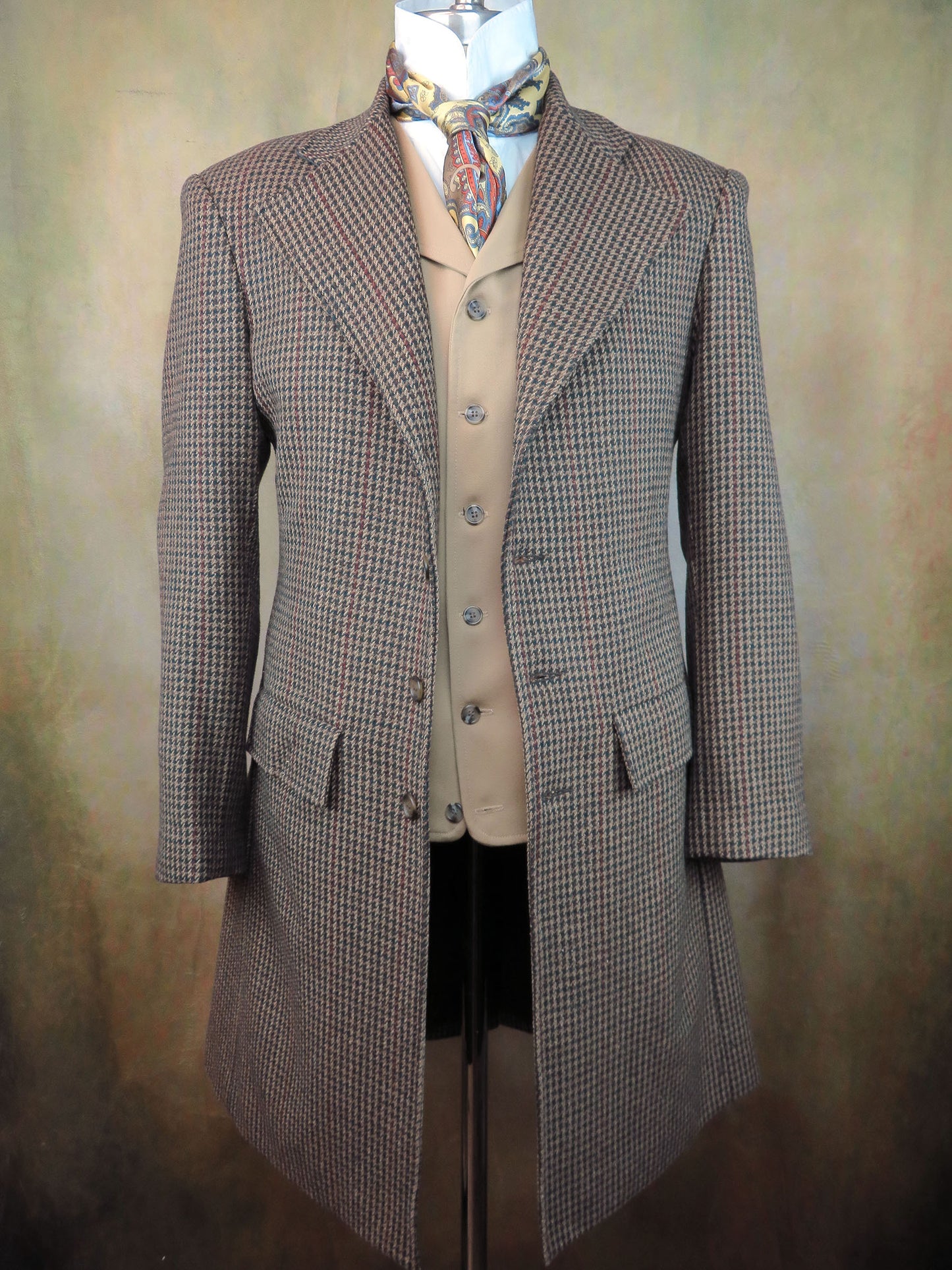 Men's Frock Coat - Brown Houndstooth with Rust