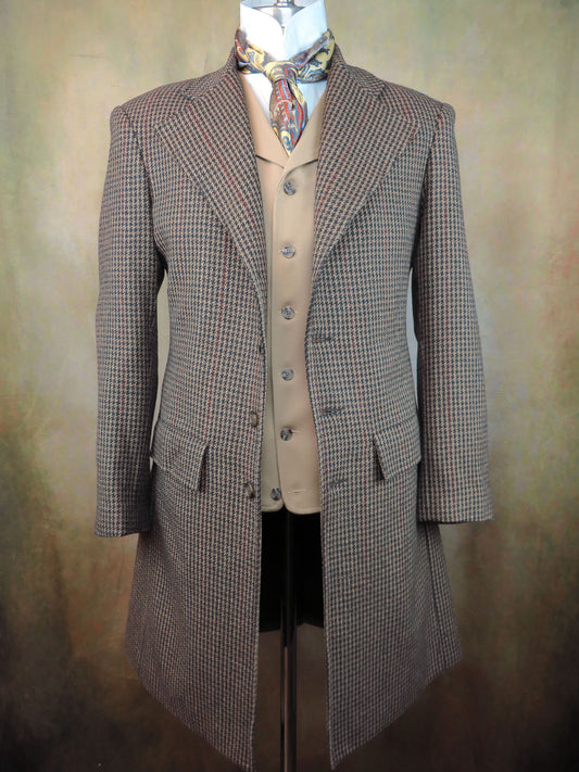 Men's Frock Coat - Brown Houndstooth with Rust