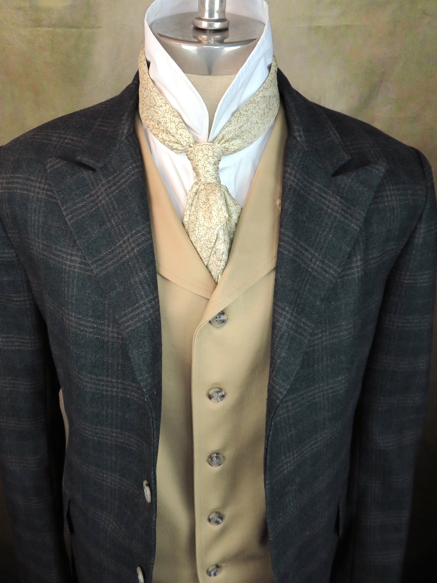 Men's Town Coat - Juniper Green with Brown Glen Plaid #181-B