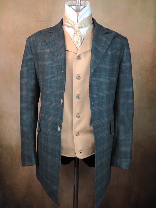 Men's Town Coat - Juniper Green with Brown Glen Plaid #181-B