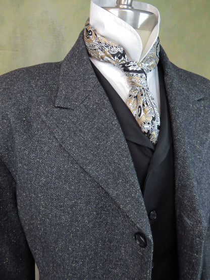 Men's Town Coat - Charcoal Herringbone with Bronze Flecks #201-B