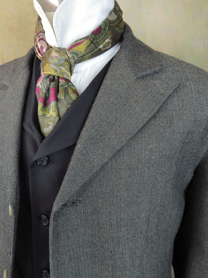 Men's Town Coat - Dark Green Herringbone #565b