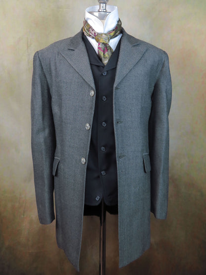 Men's Town Coat - Dark Green Herringbone #565b