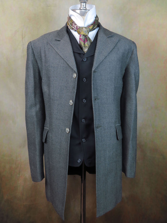 Men's Town Coat - Dark Green Herringbone #565b
