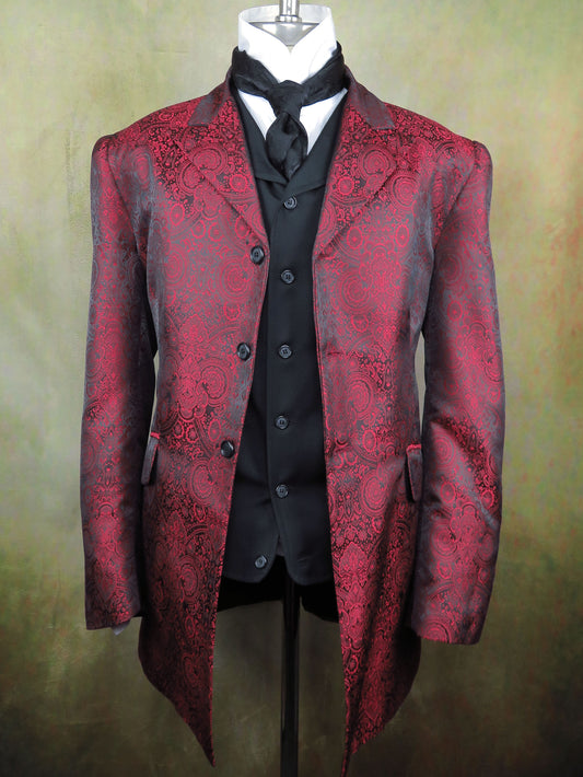 Men's Town Coat - Red Brocade