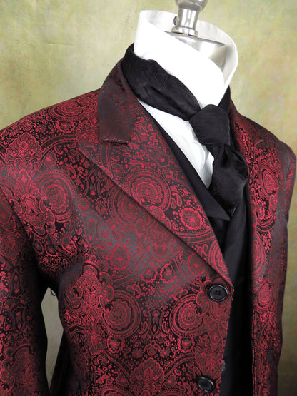 Men's Town Coat - Red Brocade