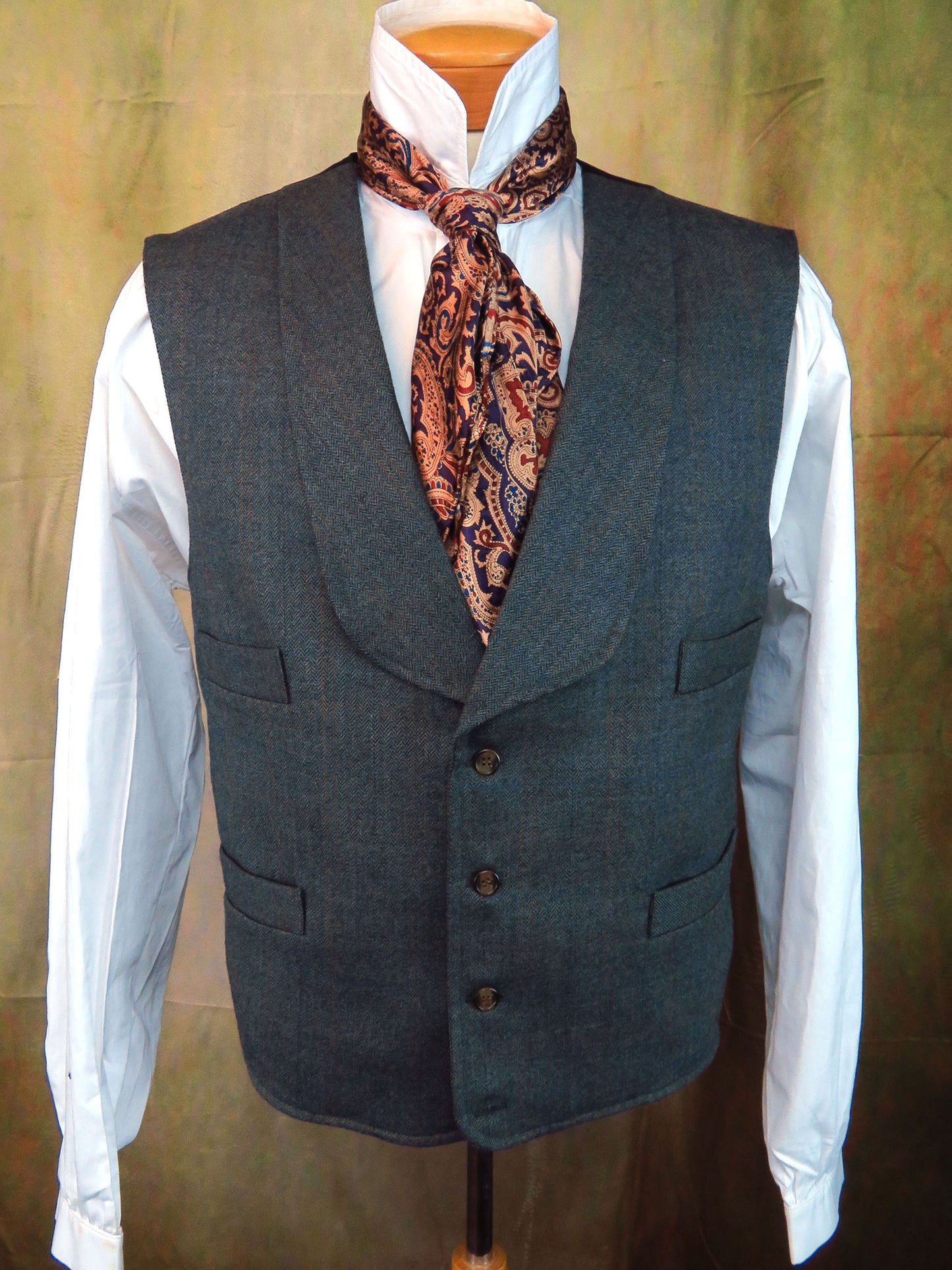 Men's Shawl Vest - Grey Herringbone With Copper Notes #955