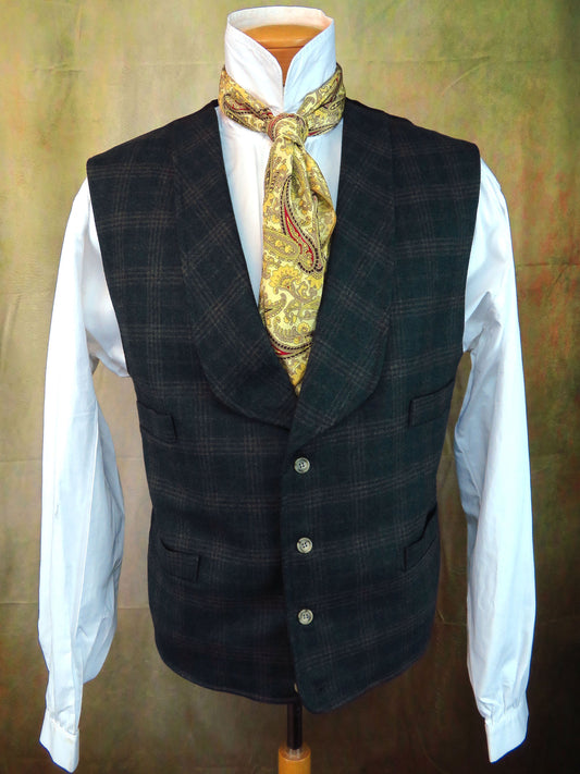 Men's Shawl Vest - Juniper Green with Brown Glen Plaid #181-B