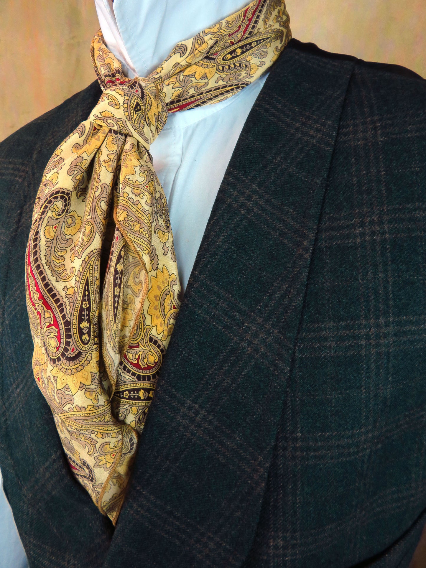 Men's Shawl Vest - Juniper Green with Brown Glen Plaid #181-B