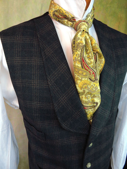Men's Shawl Vest - Juniper Green with Brown Glen Plaid #181-B