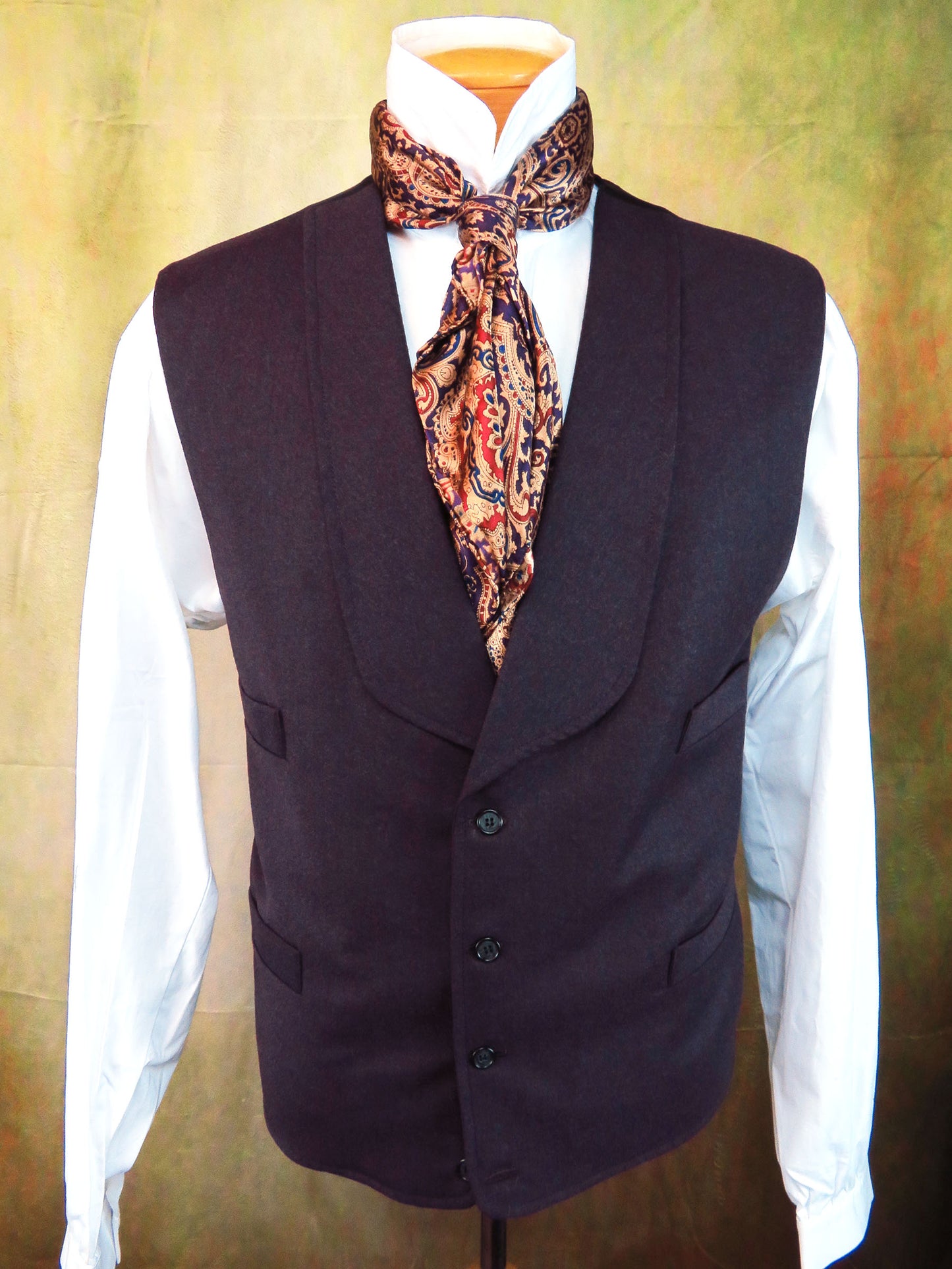 Men's Shawl Vest - Wine Tweed