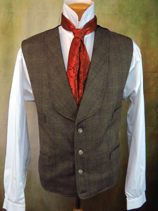 Men's Shawl Vest - Peppercorn Glen Plaid With Copper Accent