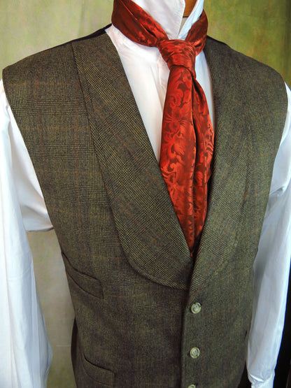 Men's Shawl Vest - Peppercorn Glen Plaid With Copper Accent