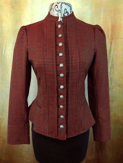 Women's Victoriana Jacket - Red, Black and Tan Mini Check #431-B