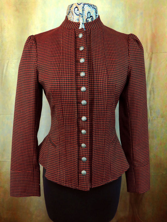 Women's Victoriana Jacket - Red, Black and Tan Mini Check #431-B