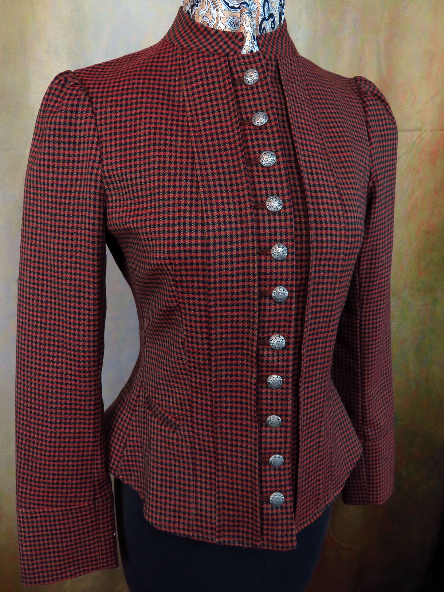 Women's Victoriana Jacket - Red, Black and Tan Mini Check #431-B