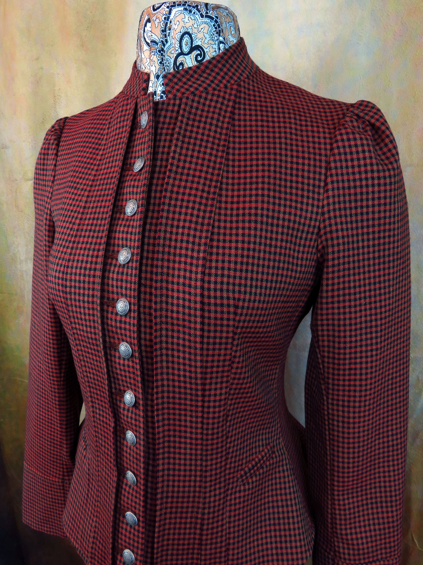 Women's Victoriana Jacket - Red, Black and Tan Mini Check #431-B