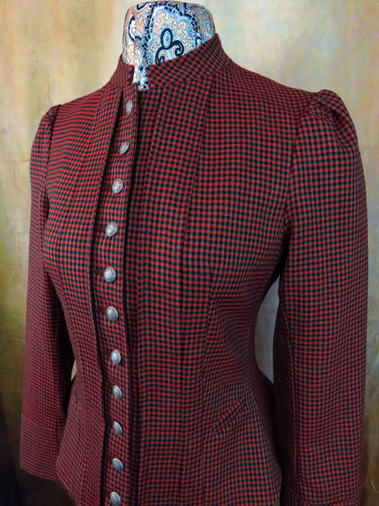 Women's Victoriana Jacket - Red, Black and Tan Mini Check #431-B